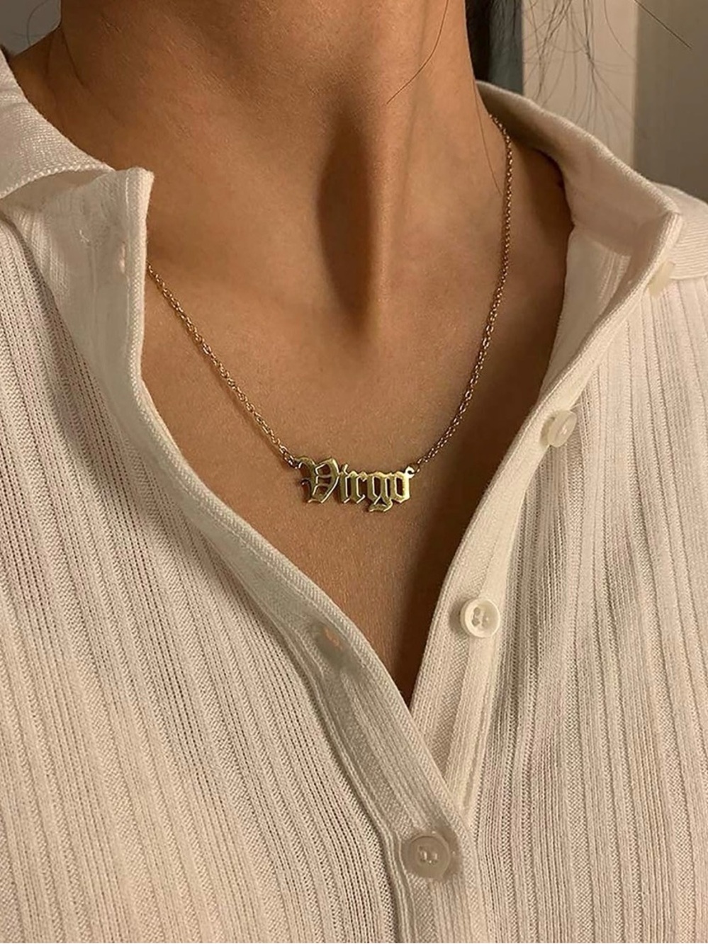 18K Gold plated 'Virgo' Zodiac Nameplate Necklace - Women's Jewelry